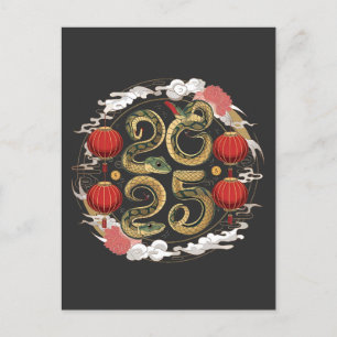 Cartão Postal Feliz Ano Novo Chinês 2025 Cultura da Serpente