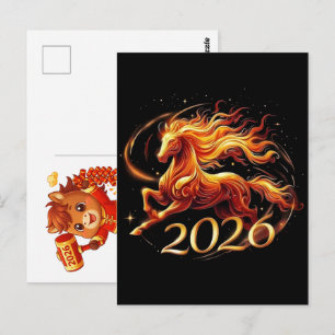 Cartão Postal Feliz Ano Novo Chinês do Cavalo 2026
