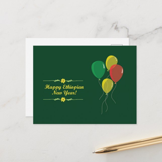 Cartão Postal Feliz Ano Novo da Etiópia (Frente/Verso In Situ)