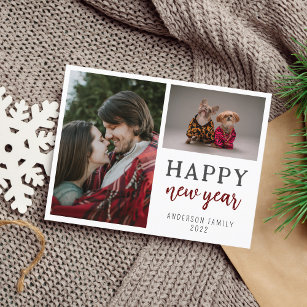 Cartão Postal Feliz ano novo da família de fotos do Script Moder