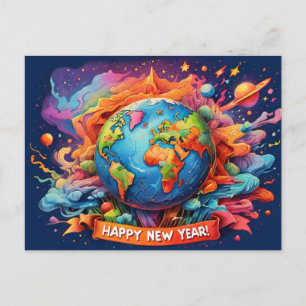 Cartão Postal Feliz ano novo de cores plaquetárias da Terra