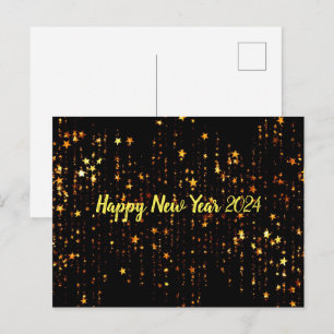Cartão Postal Feliz ano novo de Estrelas Douradas Pretas