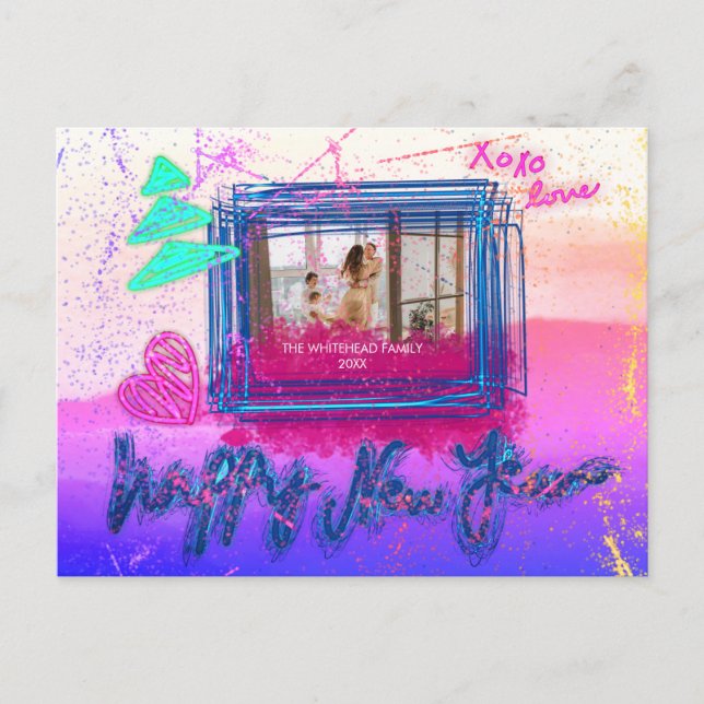 Cartão Postal Feliz ano novo de Fotografia de Quadro de Brilho B (Frente)