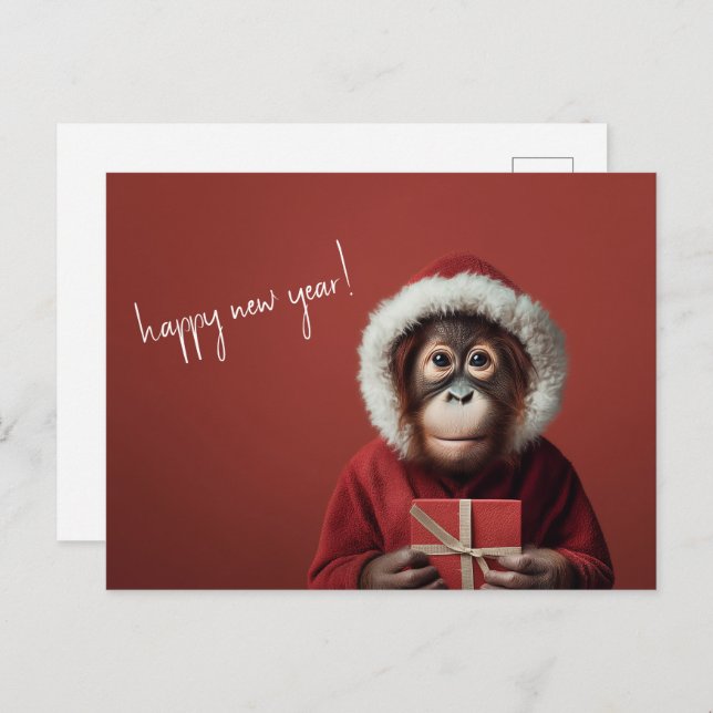 Cartão Postal Feliz ano novo de Papais noeis Orangutan (Frente/Verso)