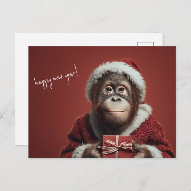 Cartão Postal Feliz ano novo de Papais noeis Orangutan (Frente/Verso)