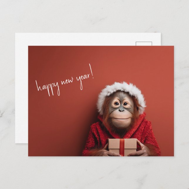 Cartão Postal Feliz ano novo de Papais noeis Orangutan (Frente/Verso)
