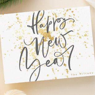 Cartão Postal Feliz ano novo em texto manuscrito na cinza