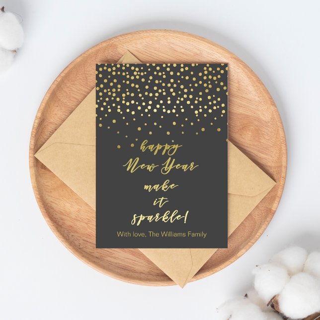 Cartão Postal Feliz ano novo, faça-o brilhar! Sparkles Dourados (Criador carregado)