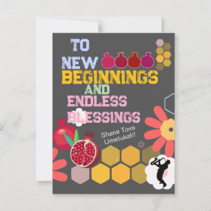 Cartão Postal Feliz Ano Novo Judaico Rosh Hashanah Padrão Floral