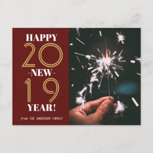Cartão Postal Feliz ano novo Moderno de Foto Personalizado 2019