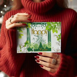 Cartão Postal Feliz ano novo PÓS-CARTÃO Verde Floral