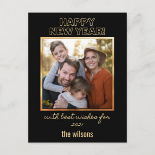 Cartão Postal feliz ano novo preto e dourado - foto de classe