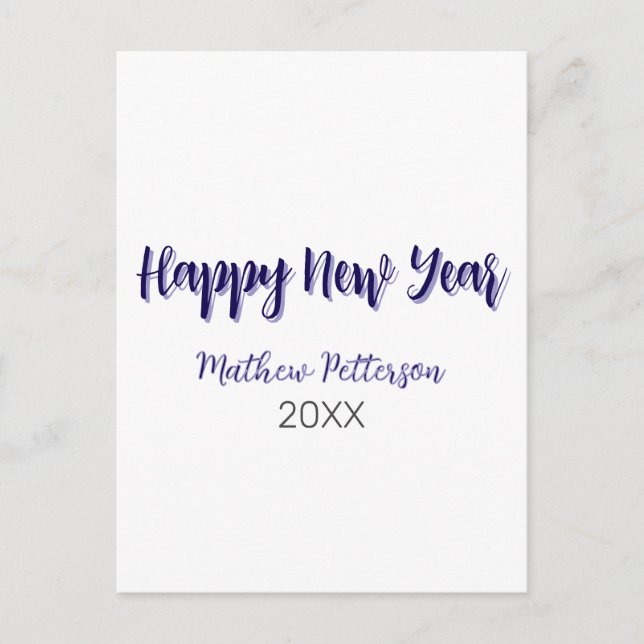 Cartão Postal Feliz ano novo roxo adicionar nome preto ano simpl (Frente)