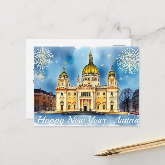 Cartão Postal Feliz ano novo Viena Áustria Festivo (Frente/Verso In Situ)