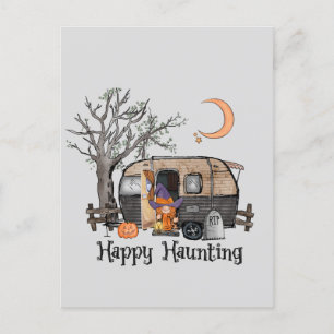 Cartão Postal Feliz assombro - Bruxa Spooky e Camper Van