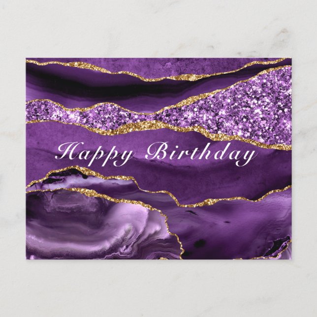 Cartão Postal Feliz Ataque de Aniversário Agate Purple Violet Do (Frente)