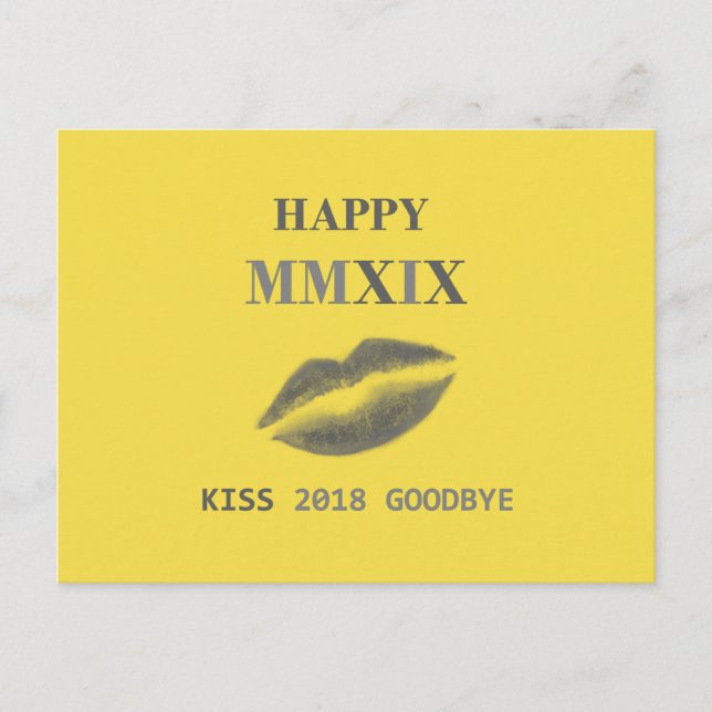 Cartão Postal Feliz beijo MMXIX 2018 adeus (Frente)
