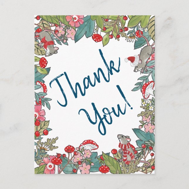 Cartão Postal Feliz Bonita Natal De Camundongos Obrigado Rato De (Frente)