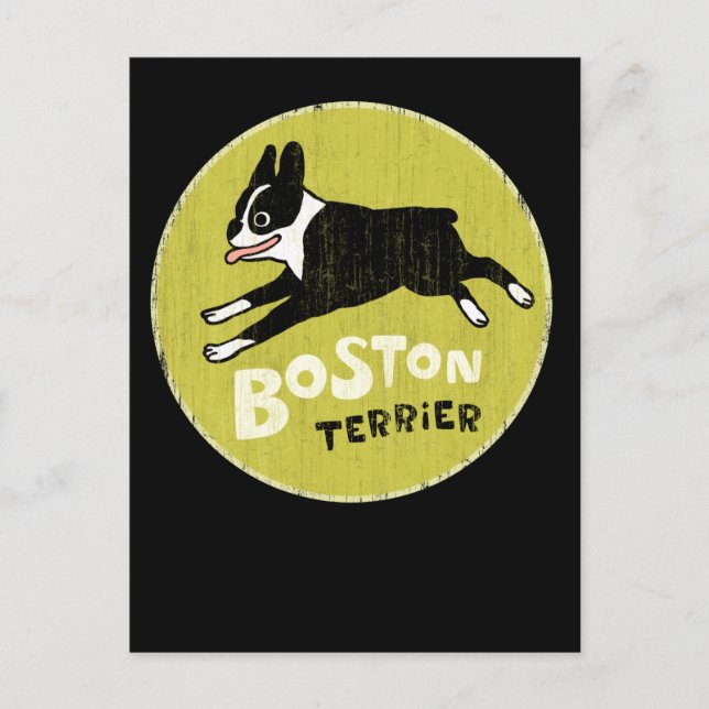 Cartão Postal Feliz Boston Terrier Dog Running (Frente)