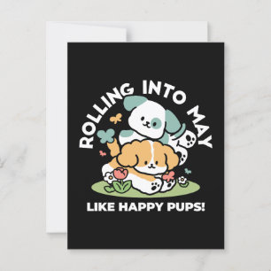 Cartão Postal Feliz Cachorro A Cair Em Maio - Arte Canina Kawaii