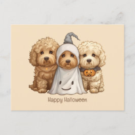 Cartão Postal Feliz Cachorro de Goldendoodle de Halloween