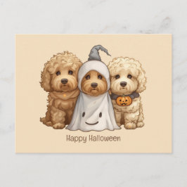 Cartão Postal Feliz Cachorro de Goldendoodle de Halloween