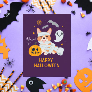 Cartão Postal Feliz Cachorro de Múmia Bonita de Halloween
