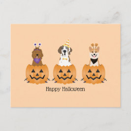 Cartão Postal Feliz Cachorros De Halloween Em Pumpkins