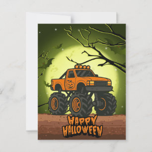 Cartão Postal Feliz Caminhão do Monstro das Halloween com morceg