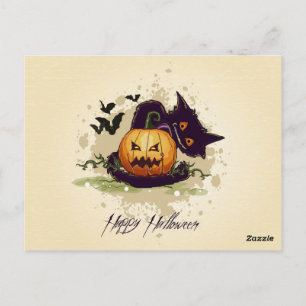 Cartão Postal Feliz Cartão-postal do Halloween Black Cat e Jack