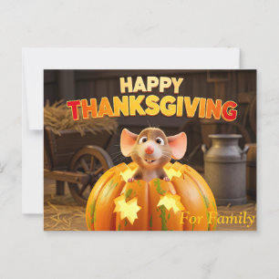 Cartão Postal Feliz Cartoon de Ação de Graças em Pumpkin