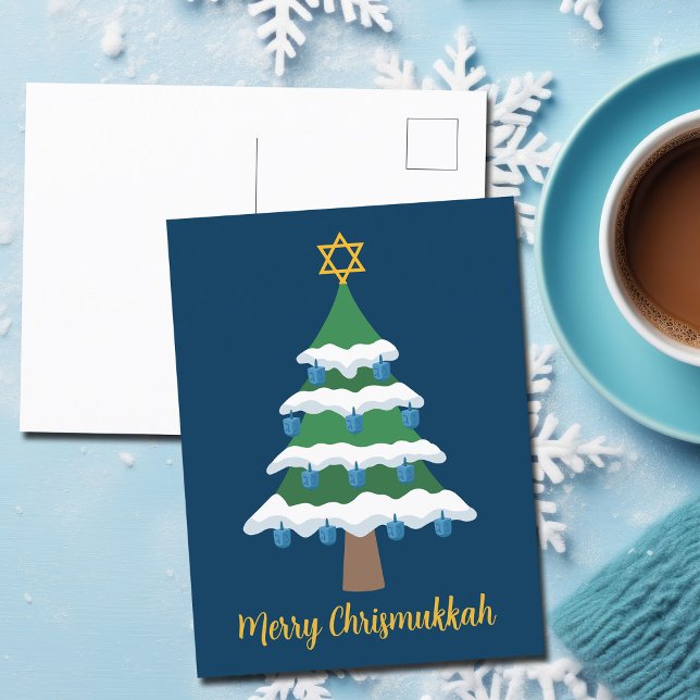 Cartão Postal Feliz Chrismukkah Cute Hanukkah Árvore de Natal (Criador carregado)