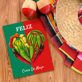 Cartão Postal Feliz Cinco de Mayo Chili Peppers Heart