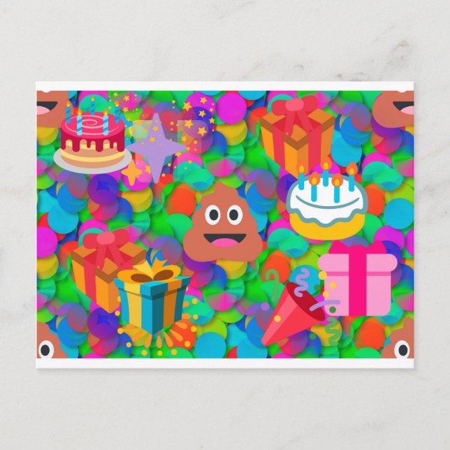Cartão Postal feliz cocô de aniversário emoji (Frente)