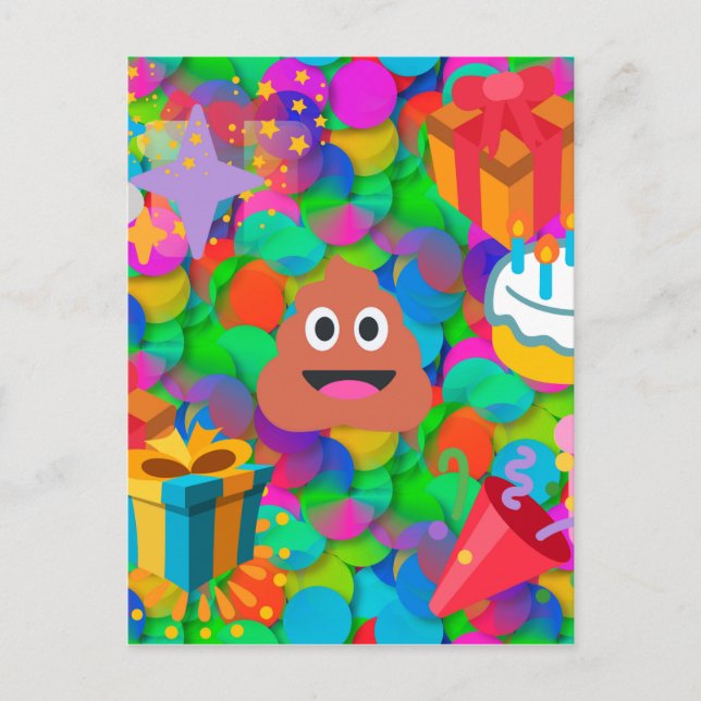 Cartão Postal feliz cocô de aniversário emoji (Frente)