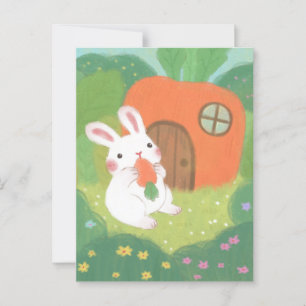 Cartão Postal Feliz Coelhinho com Cenoura na Floresta
