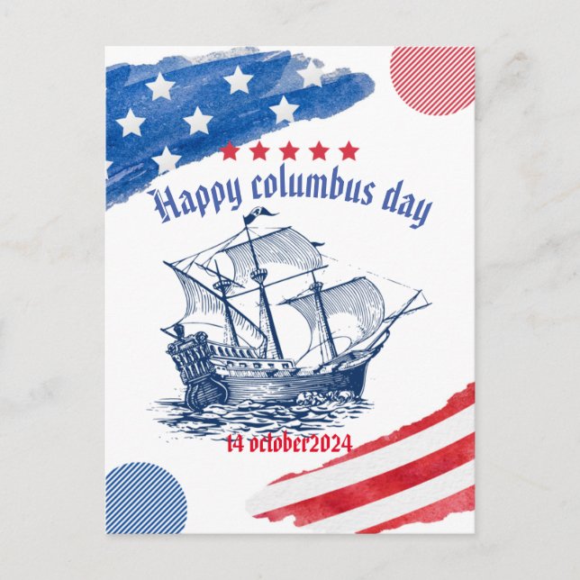 Cartão Postal feliz columbus day eua 14 de outubro (Frente)