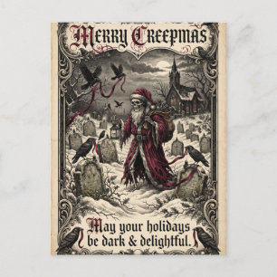 Cartão Postal "Feliz Creepmas" Gótico Papai Noel Esqueleto