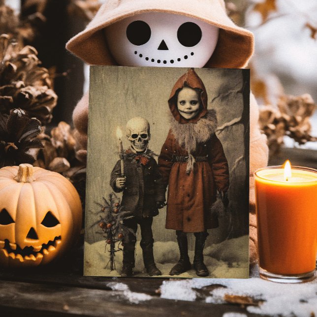 Cartão Postal Feliz Creepmas Spooky Skeletons Gothic Vintage (Criador carregado)