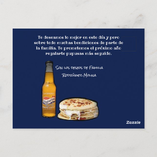 Cartão Postal Feliz Cumpleaños a el Comelón de Pupusas (Verso)