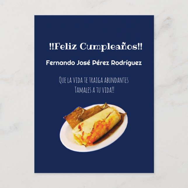Cartão Postal Feliz Cumpleaños a el Comelón de Tamales (Frente)