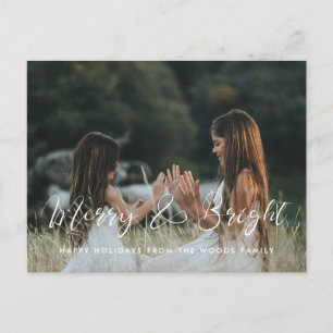 Cartão Postal Feliz de caligrafia elegante e fotografia de Natal