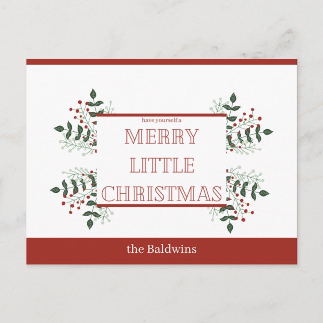 Cartão Postal feliz de natal vermelho e verde (Frente)