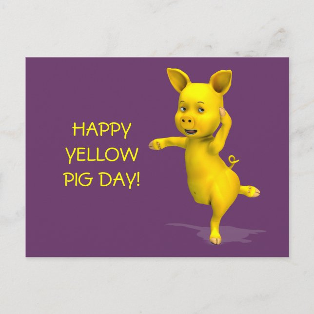 Cartão Postal Feliz Dia Amarelo de Porcos (Frente)