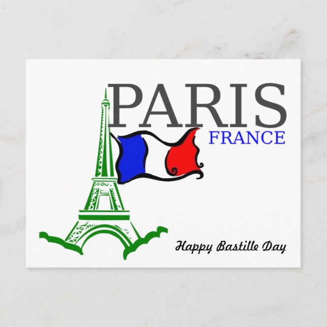 Cartão Postal Feliz Dia da Bastilha França (Frente)