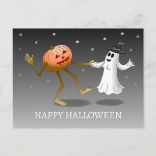 Cartão Postal Feliz Dia das Bruxas Abóbora e Fantasma