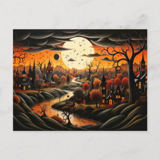 Cartão Postal Feliz Dia das Bruxas | Aldeia Assombrada à Spooky