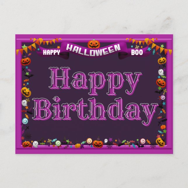 Cartão Postal Feliz Dia das Bruxas/Aniversário (Frente)