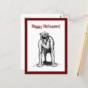 Cartão Postal Feliz Dia das Bruxas Assustador, Cão do Inferno do