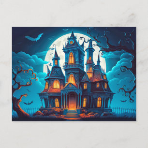 Cartão Postal Feliz Dia das Bruxas   Casa Assaltada Spooky